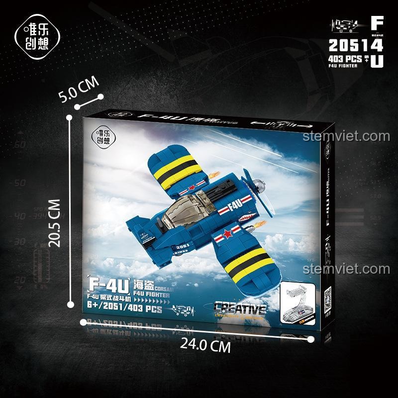 Hộp bộ lắp ghép Wele Chuangxiang 20514 F4U Chiến đấu cơ 403 mảnh, thiết kế nhỏ gọn, tiện lợi, giá tiết kiệm cho bé trai.