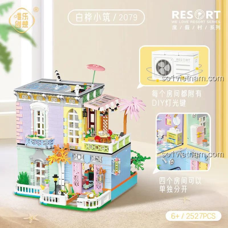 Mô hình ngôi nhà 3 tầng Bạch Dương Tiểu Trúc có đèn LED 2079