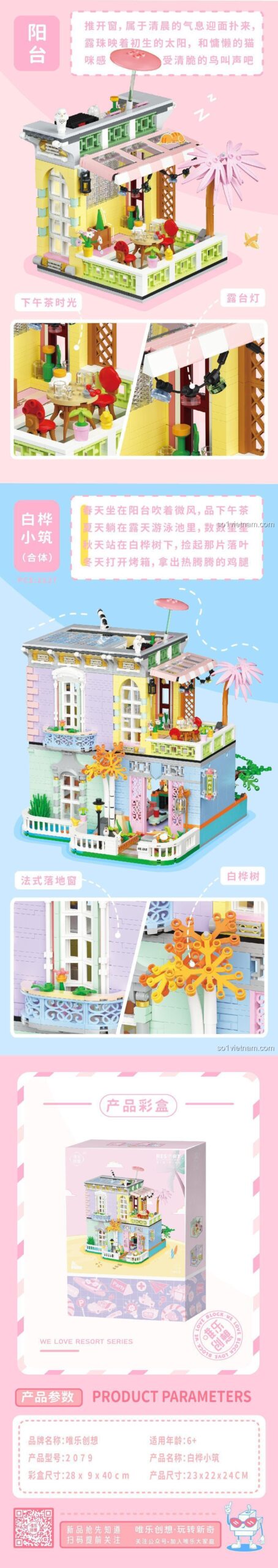 Mô hình ngôi nhà 3 tầng Bạch Dương Tiểu Trúc kích thước 2079