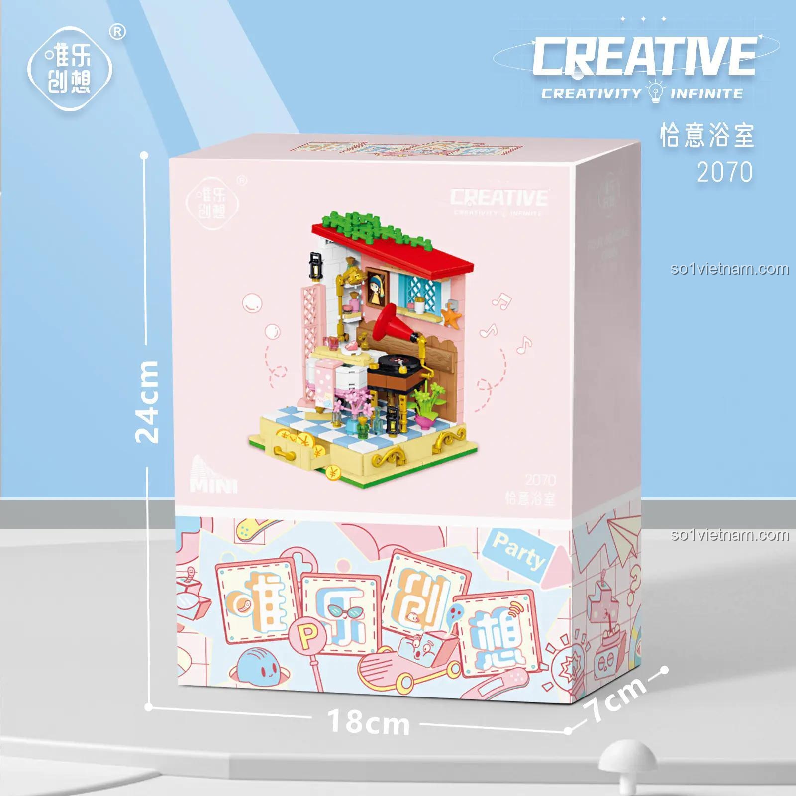 Kích thước hộp Wele Creative 2070 Phòng Tắm Ấm Cúng Thị Trấn Cổ Tích, bộ lắp ghép mini, tiết kiệm
