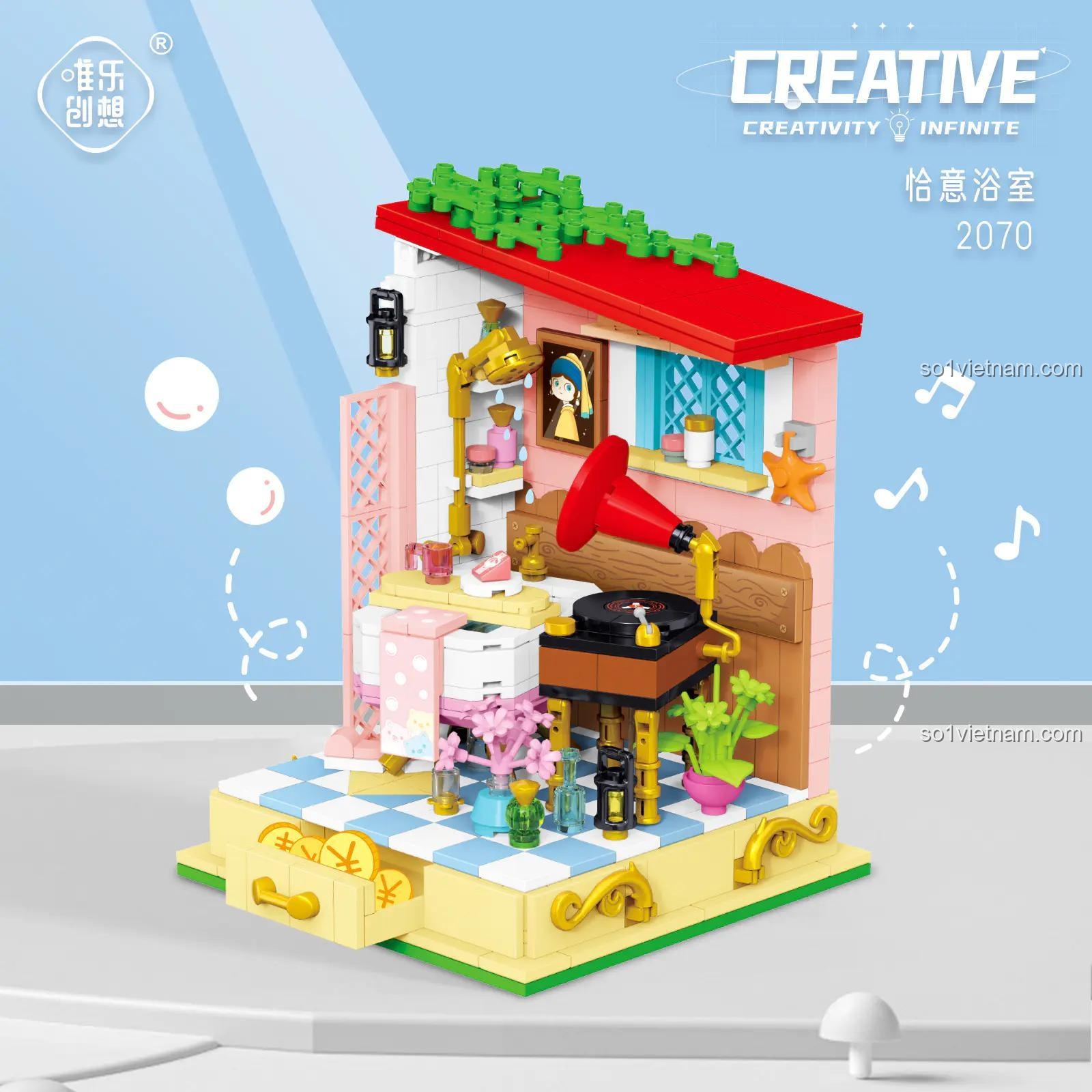 Mô hình phòng tắm Wele Creative 2070 với chi tiết tinh xảo, đồ chơi xây dựng cho bé gái 6 tuổi, giá rẻ