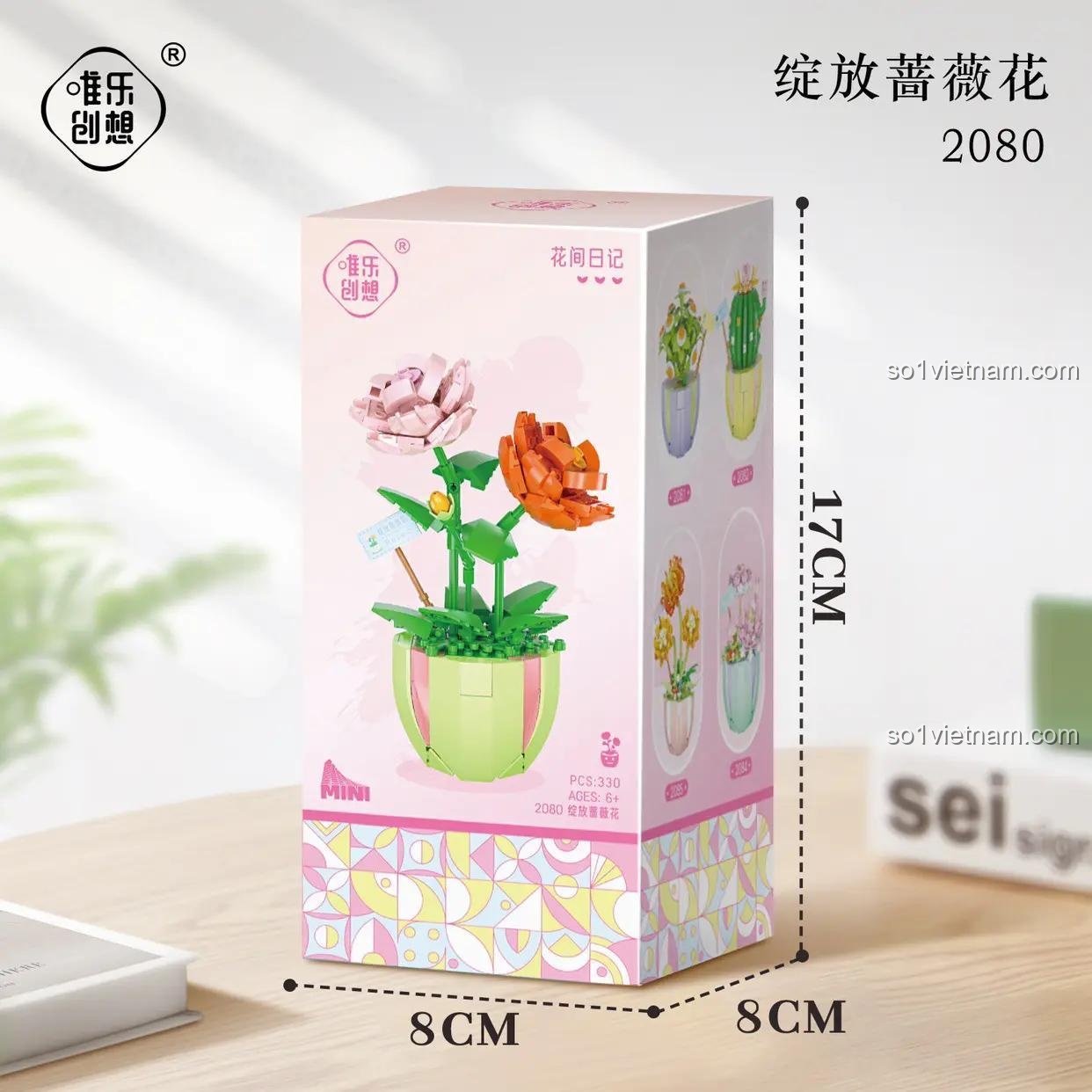 Chậu Hoa Hồng Leo Welê Creative 2080, hộp sản phẩm hoa hồng lắp ráp, đồ chơi cho bé gái 6 tuổi, tiết kiệm