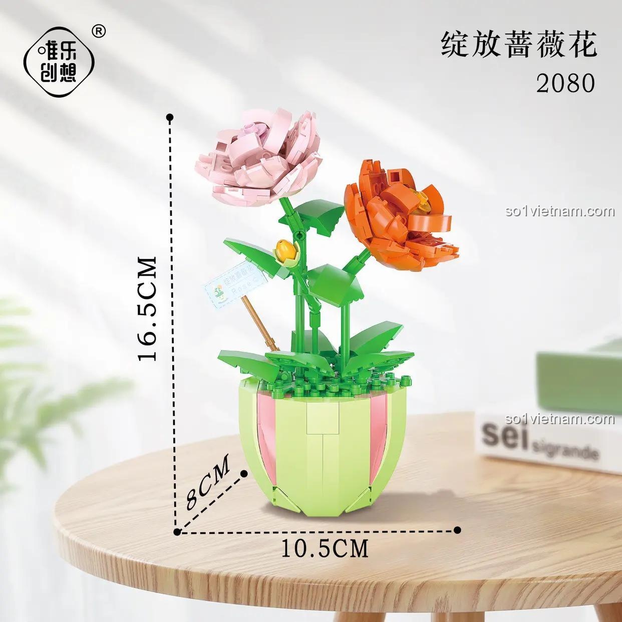 đồ chơi mô hình 2080 Hoa Hồng Nở Rộ, kích thước mô hình hoa hồng, đồ chơi lắp ráp cho bé gái 6 tuổi, giá rẻ