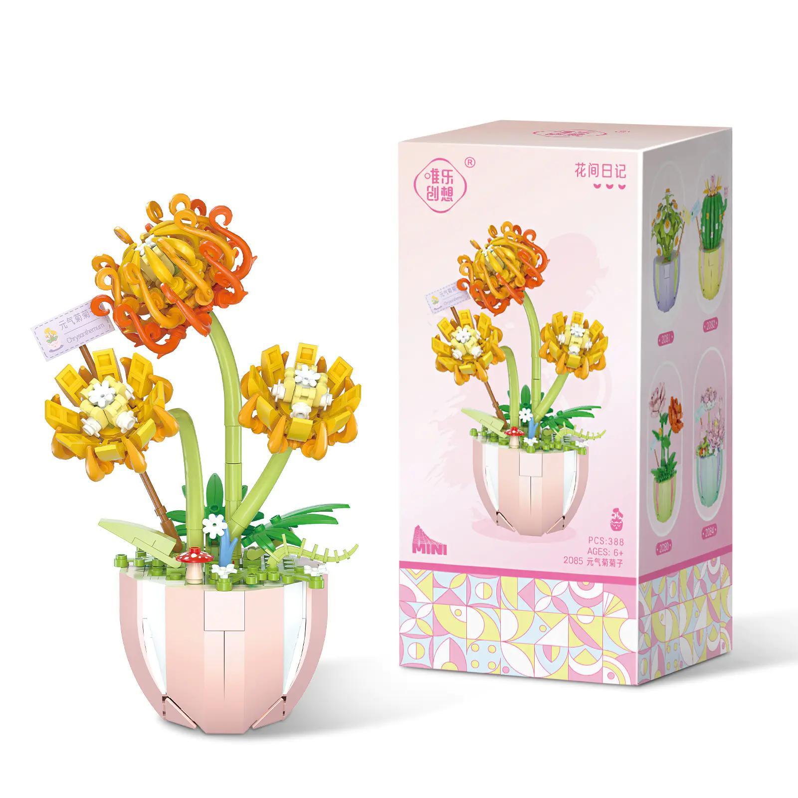 bộ lắp ghép Chậu Hoa Cúc Năng Động Wele Creative 2085, mô hình hoa cúc trang trí, hộp sản phẩm, cho bé gái 6 tuổi, giá tốt