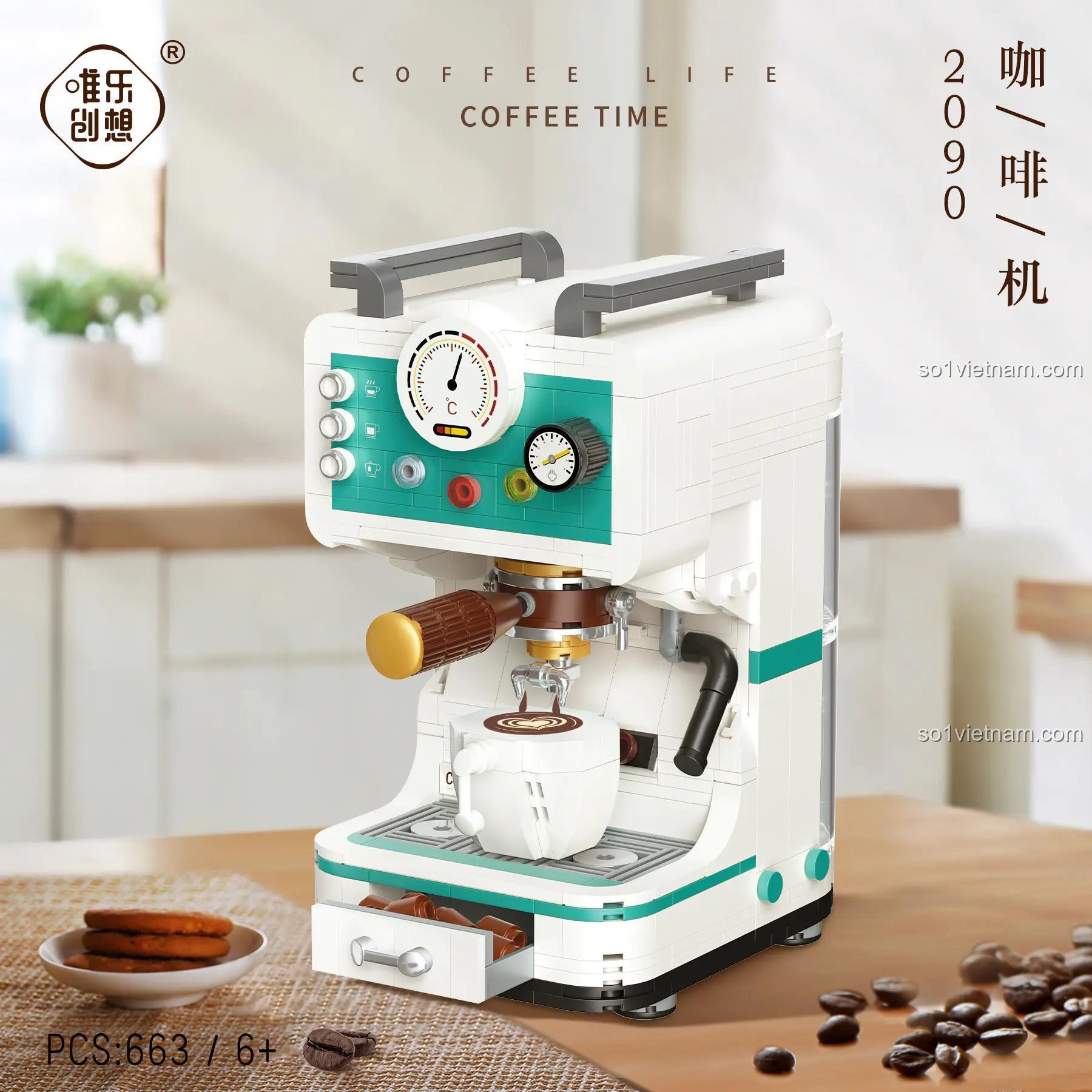 Đồ chơi mô hình 2090, mô hình Máy Pha Cà Phê Wele Creative trên bàn, phát triển tư duy cho trẻ 6 tuổi, giá bình dân.