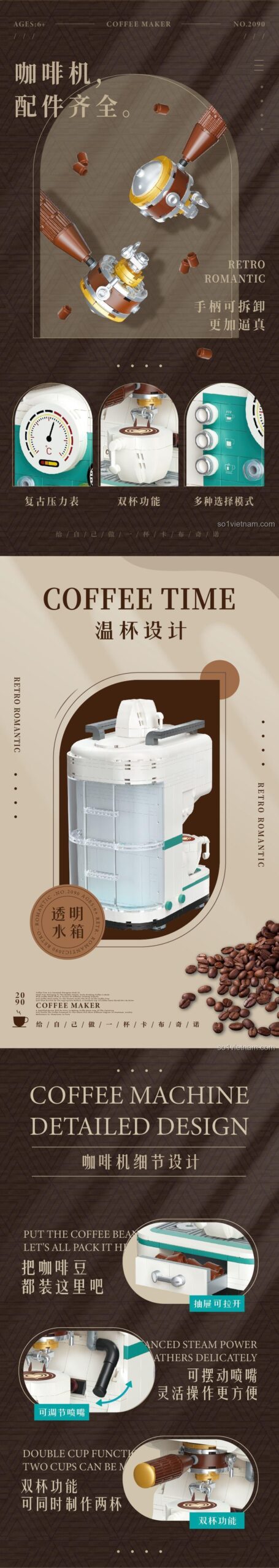 Các chi tiết và bình nước trong đồ chơi xếp hình Wele Creative 2090, đồ chơi cho trẻ 6 tuổi, đáng tiền.