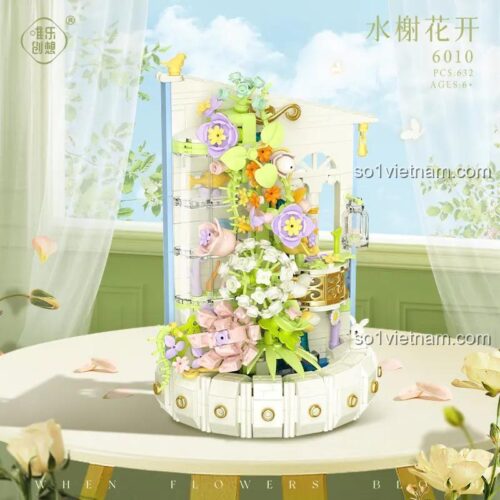 bộ xếp hình Khung cảnh hoa nở, đồ chơi xây dựng Vườn hoa mini Wele Creative 6010, dành cho bé gái 6 tuổi, giá tiết kiệm