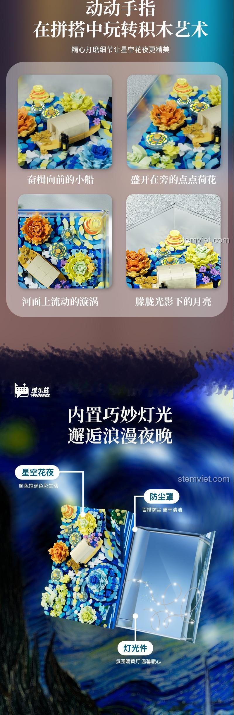 Các tính năng nổi bật của bộ xếp hình 3101: đèn LED, hộp chống bụi, chi tiết tinh xảo.