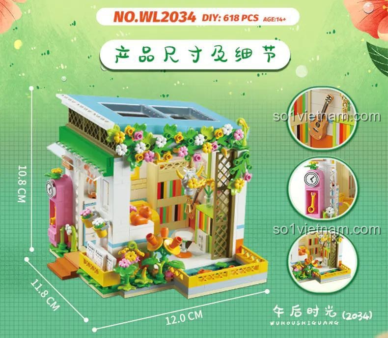 Mô hình cửa hàng hoa Welo Creative WL2034 Ngôi nhà hoa Thị trấn cổ tích với kích thước chi tiết, đồ chơi lắp ráp cho con gái 14 tuổi, giá tốt