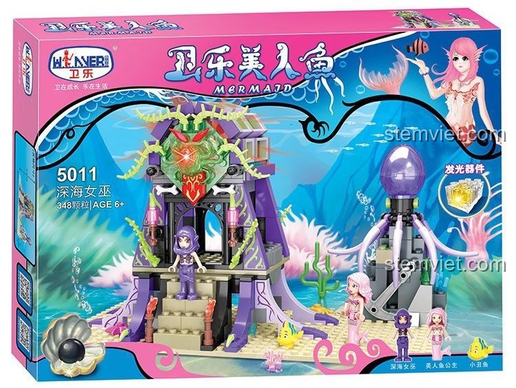 Mô hình bộ lắp ráp Winner 5011 Phù Thủy Biển Sâu với lâu đài màu tím và 2 minifigures, đồ chơi cho bé gái 6 tuổi.