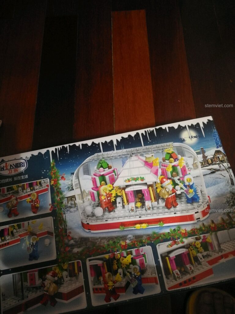 Hộp sản phẩm Winner 5035 Hộp Pha Lê Giáng Sinh Trắng với hình ảnh mô hình lắp ráp bên trong.