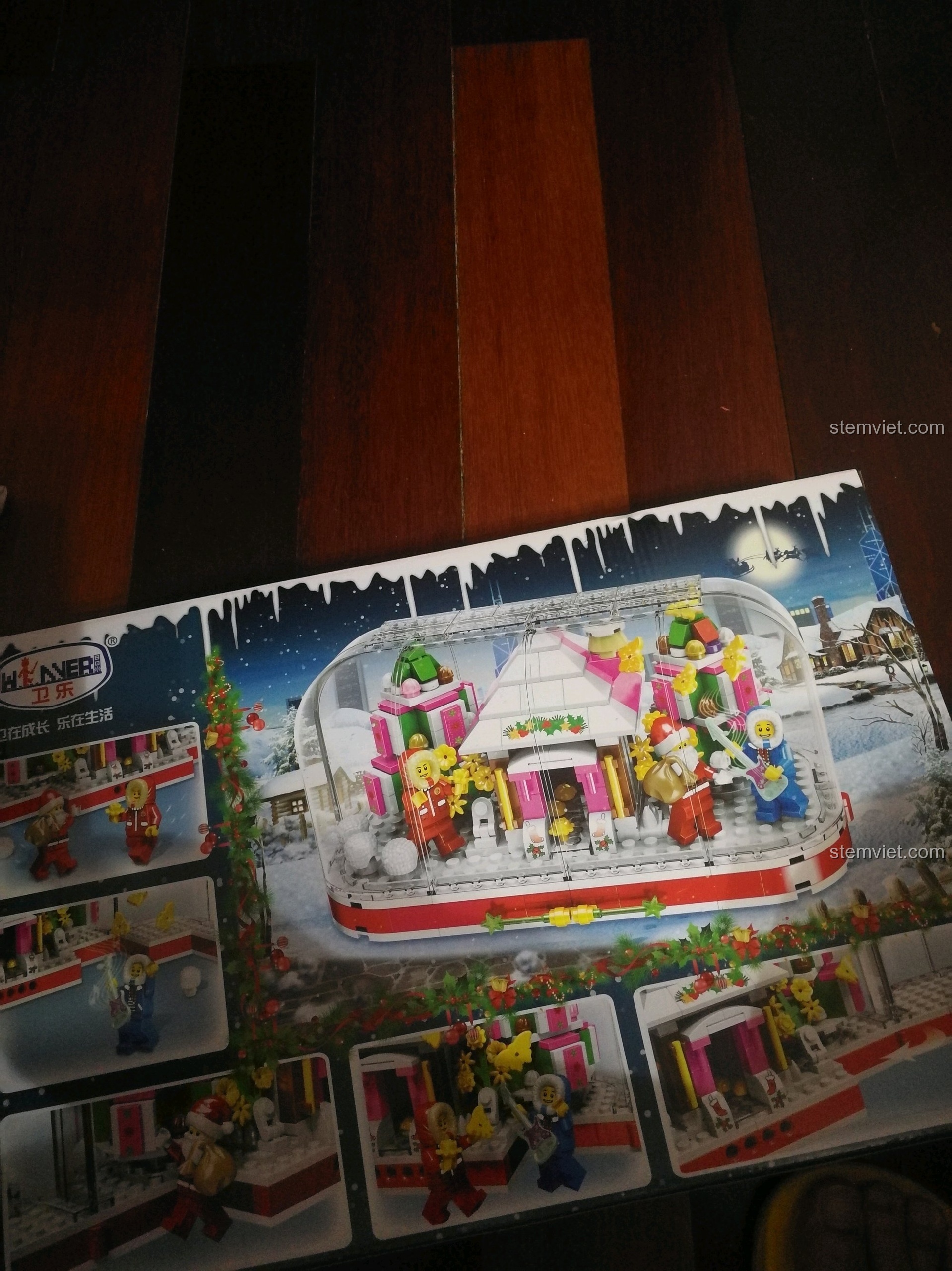 Hộp sản phẩm Winner 5035 Hộp Pha Lê Giáng Sinh Trắng với hình ảnh mô hình lắp ráp bên trong.