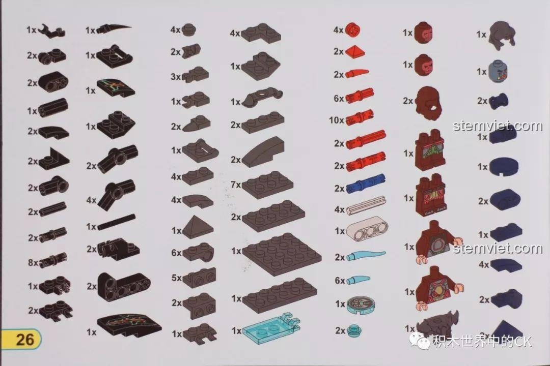 Danh sách các chi tiết và mảnh ghép cần thiết cho bộ đồ chơi xếp hình Winner 5047 (phần 1).