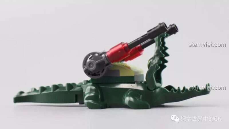 Góc nhìn từ phía sau của mô hình cá sấu chiến đấu.