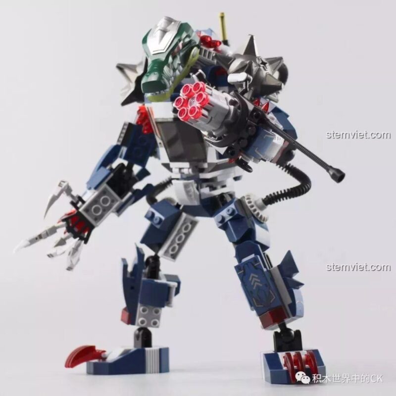 Góc chụp từ dưới lên thể hiện sự hùng vĩ của Robot Mecha Cá Sấu.