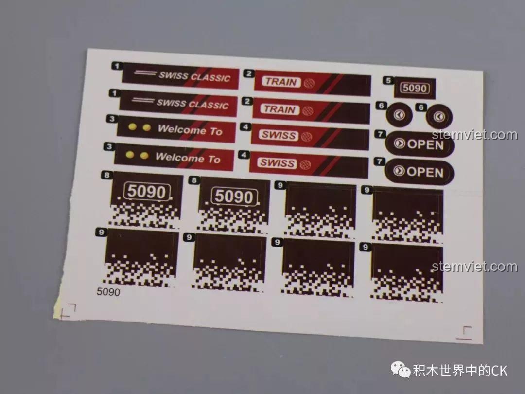 Tờ decal đi kèm bộ lắp ghép Winner 5090 Tàu Hỏa Thành Phố Cổ Điển Thụy Sĩ, tăng chi tiết cho mô hình.