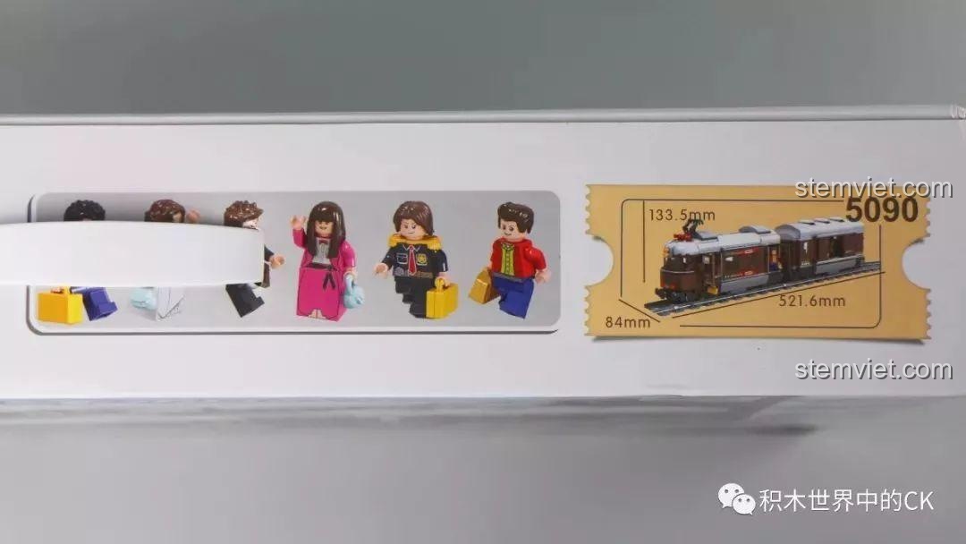 Cạnh hộp bộ lắp ghép Winner 5090 Tàu Hỏa Thành Phố Cổ Điển Thụy Sĩ, hiển thị thông số kích thước mô hình.