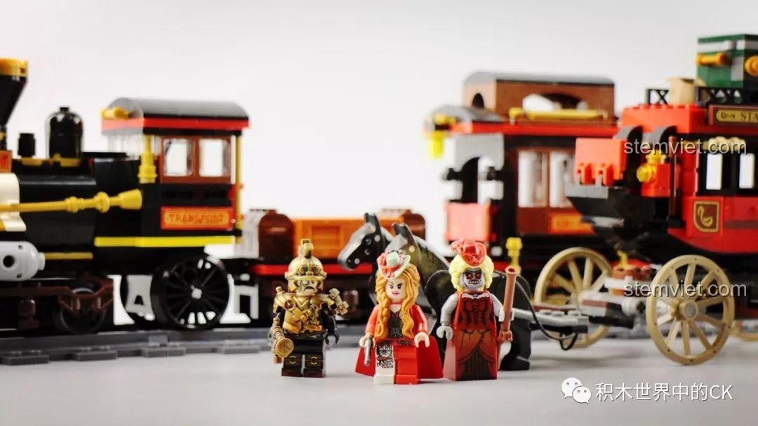 Mô hình Tàu Hỏa Hơi Nước Winner 5091 và các nhân vật minifigure khác, tạo bối cảnh chơi sáng tạo