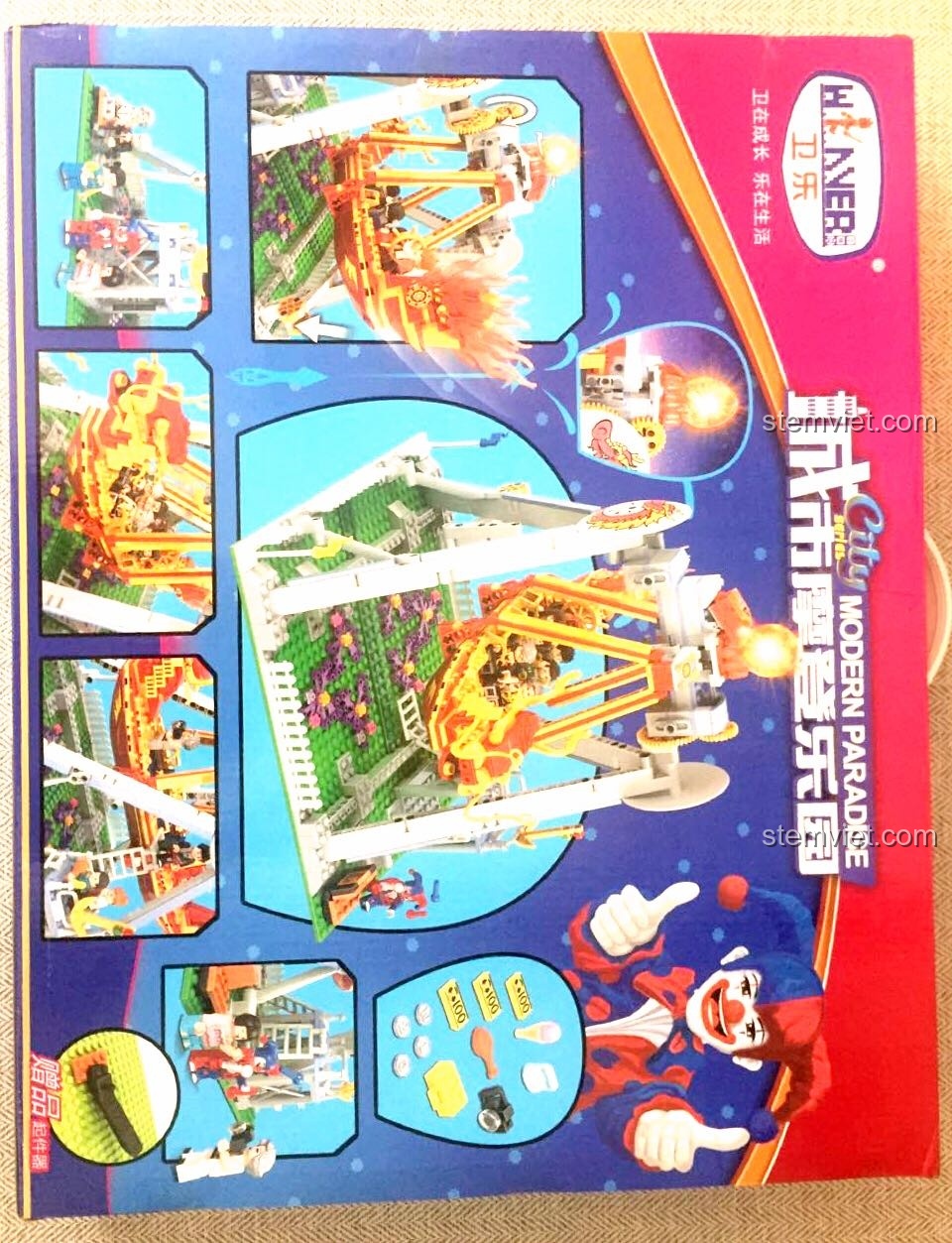 Mặt sau hộp Winner 7033 Tàu Lượn Cướp Biển Công Viên Giải Trí với các hình ảnh minh họa chi tiết và phụ kiện.