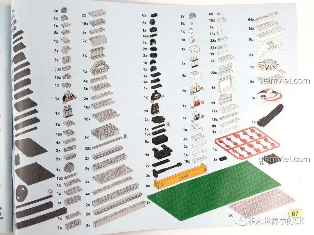 Danh sách các chi tiết (part list) trong sách hướng dẫn của bộ lắp ghép Vòng Quay Mặt Trời 7036, phần 2.