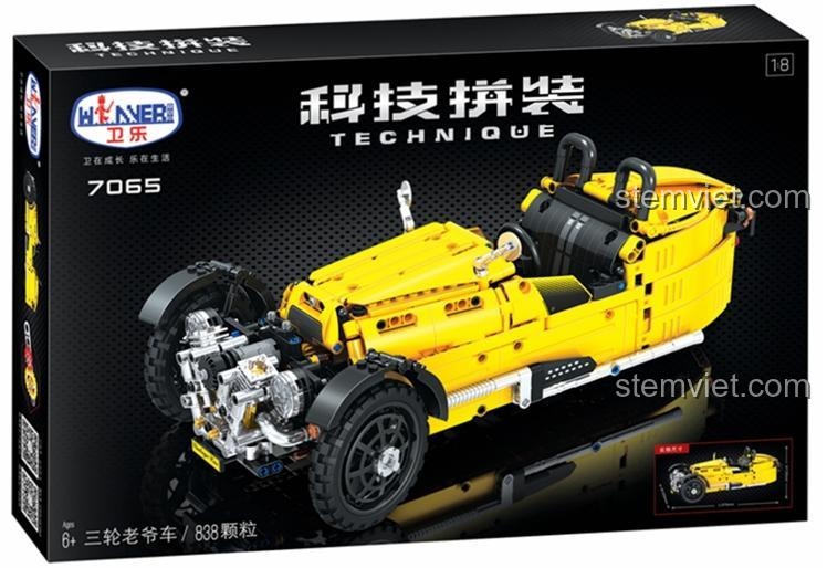 Hộp bộ lắp ráp Winner 7065 Xe Ba Bánh Cổ Điển Morgan 3 Wheeler, bộ xếp hình 838 mảnh cho bé trai 6 tuổi, giá tiết kiệm.