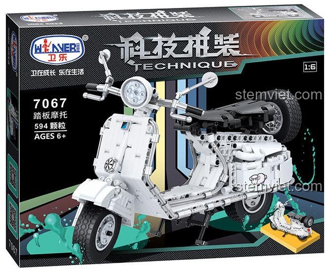 Hộp đồ chơi mô hình Xe Tay Ga Cổ Điển JEMLOU 7067, bộ lắp ráp 594 chi tiết cho bé trai 6 tuổi, giá tốt.