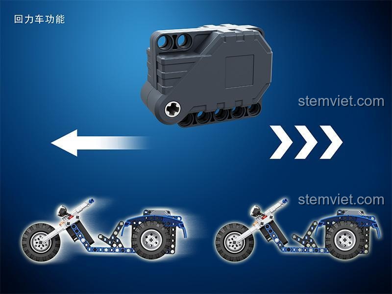 Chi tiết phần đuôi xe của đồ chơi lắp ghép Xe ba bánh hầm hố, bánh sau to và chắn bùn thể thao.