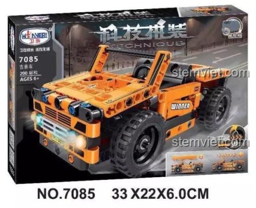 Hộp sản phẩm bộ xếp hình Winner 7085 Xe Jeep Technic, 200 chi tiết, có động cơ kéo lùi, món quà lý tưởng cho con trai.