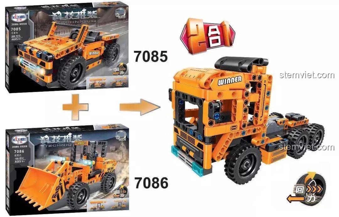 Tính năng đặc biệt của bộ đồ chơi 7085: kết hợp với bộ 7086 để lắp ráp thành một chiếc xe đầu kéo hoành tráng.