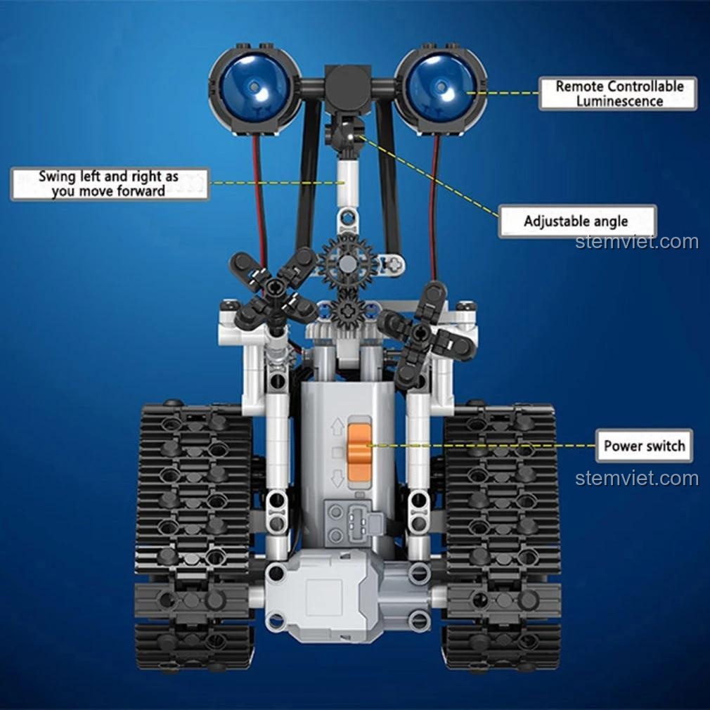 Chi tiết tính năng của bộ xếp hình Winner 7112, robot có đèn, tay và đầu điều chỉnh được.