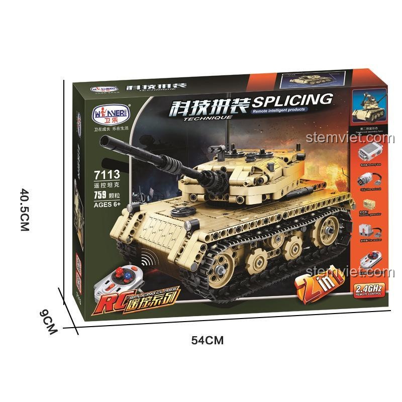 Hộp đồ chơi mô hình xe tăng quân sự RC Winner 7113, món quà sáng tạo cho con trai.