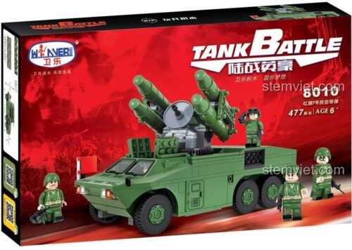 Mô hình Xe Tên Lửa Phòng Không Hồng Kỳ 7 Winner 8010 sau khi lắp ráp hoàn chỉnh cùng 3 minifigure lính, một bộ đồ chơi mô hình Winner giá rẻ.