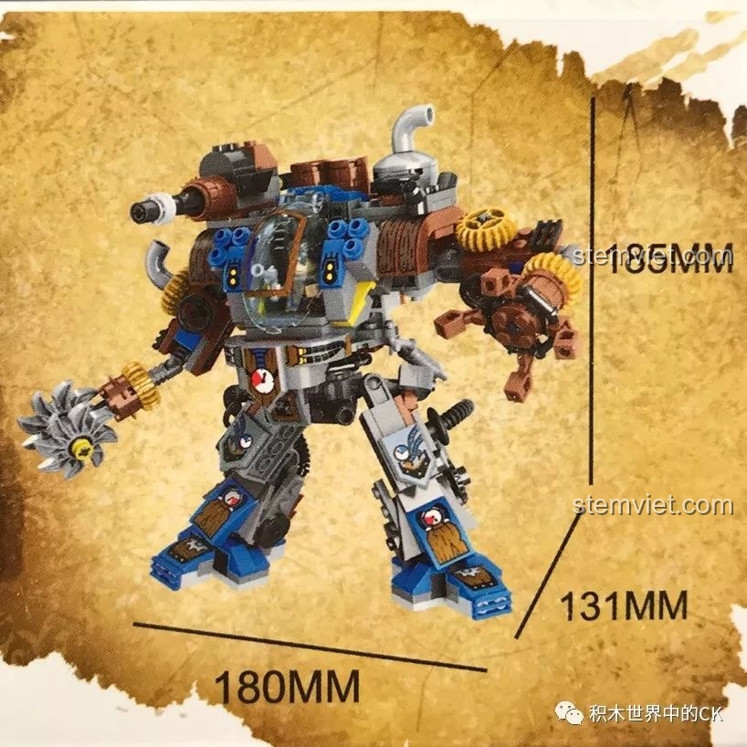 Hình ảnh kích thước chi tiết của mô hình robot mech Winner 8045 Vệ Sĩ Hộ Quốc Hơi Nước sau khi lắp ráp hoàn chỉnh.