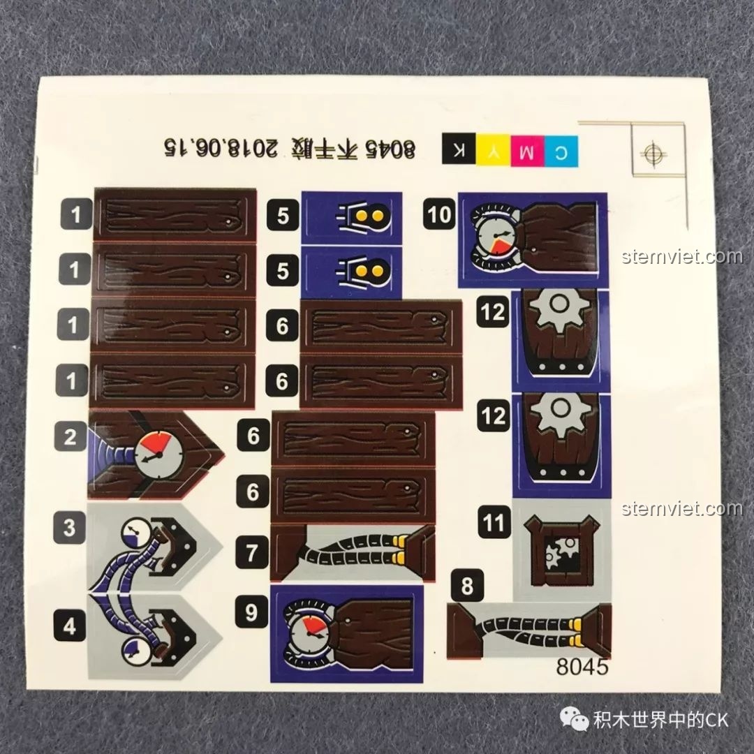 Bộ sticker đi kèm bộ lắp ghép Winner 8045 Vệ Sĩ Hộ Quốc Hơi Nước, dùng để trang trí chi tiết cho robot.