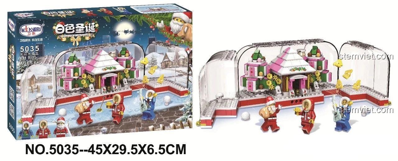 Cận cảnh mô hình Giáng Sinh Winner 5035, chi tiết cảnh tuyết và cây cối, đồ chơi lắp ráp chất lượng cao cho bé 6 tuổi.