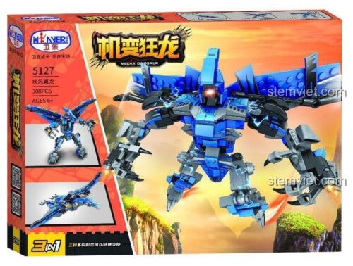 Hộp bộ lắp ghép Mô hình Khủng Long Biến Hình Winner JEMLOU 5127 với hình ảnh Robot Khủng Long có đèn LED. Đồ chơi chất lượng cao cho bé trai 6 tuổi.