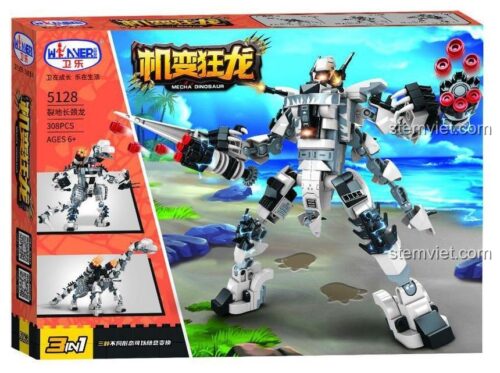 Hộp đồ chơi lắp ráp Khủng Long Cơ Khí Winner JEMLOU 5128, bộ xếp hình Robot Biến Hình 308 mảnh cho bé trai 6 tuổi, chất lượng cao.