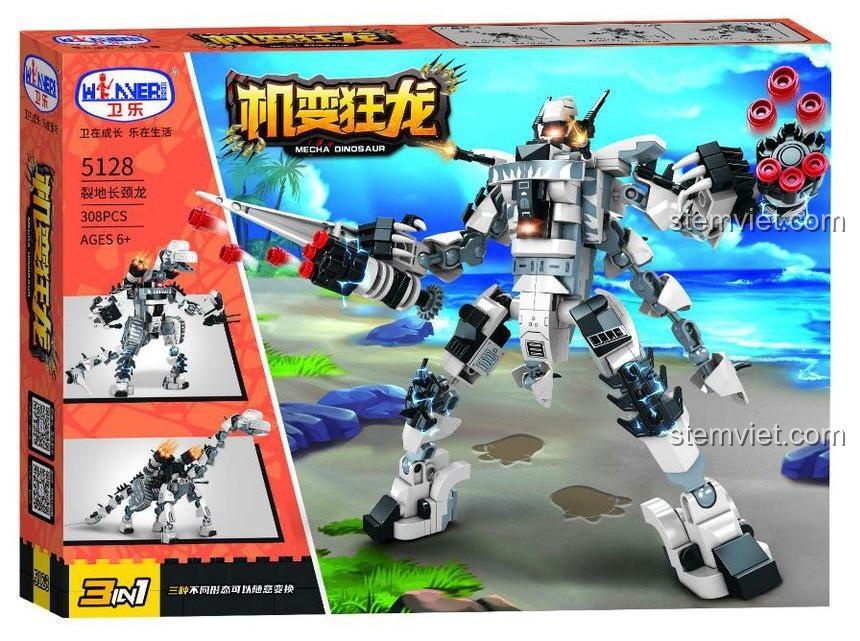 Hộp đồ chơi lắp ráp Khủng Long Cơ Khí Winner JEMLOU 5128, bộ xếp hình Robot Biến Hình 308 mảnh cho bé trai 6 tuổi, chất lượng cao.