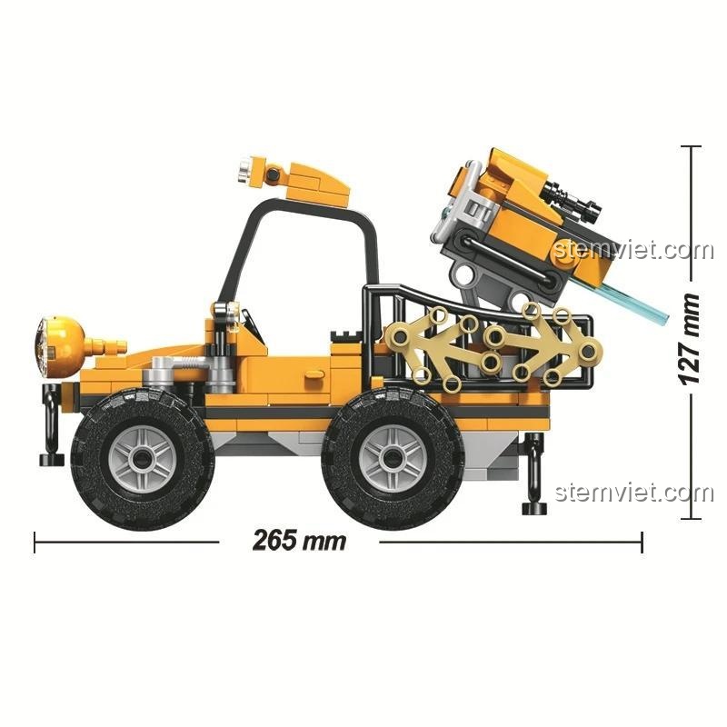 Kích thước chi tiết của xe Jeep Bắt Khủng Long Winner 8051: dài 26.5cm, cao 12.7cm, giúp bé dễ hình dung mô hình.