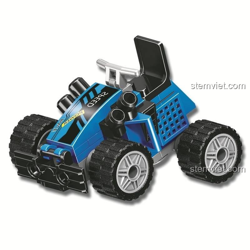 Xe ATV địa hình màu xanh trong bộ lắp ghép JEMLOU 8051, đồ chơi lắp ráp mang đến những pha rượt đuổi gay cấn.