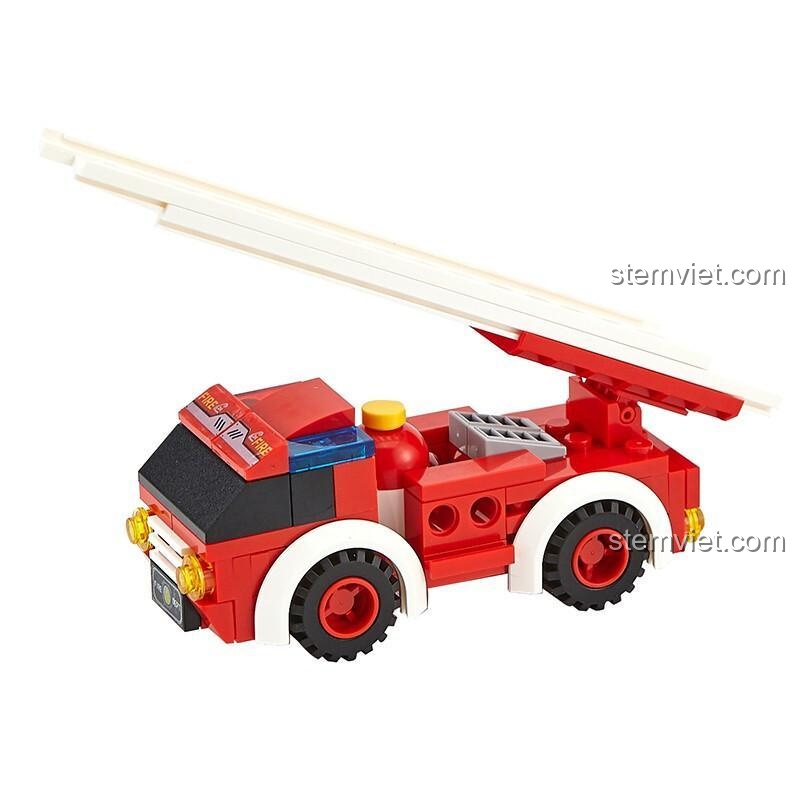 Mô hình xe cứu hỏa thang từ bộ xếp hình 385601, rèn luyện kiên nhẫn và giải quyết vấn đề.