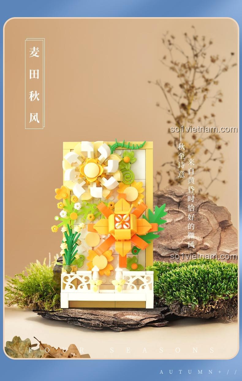 Đồ chơi mô hình Mô Hình Hoa 3D HA383021, tranh hoa cam vàng mùa thu, sắc hoa tinh tế, đồ chơi lắp ghép cho bé gái 6 tuổi.