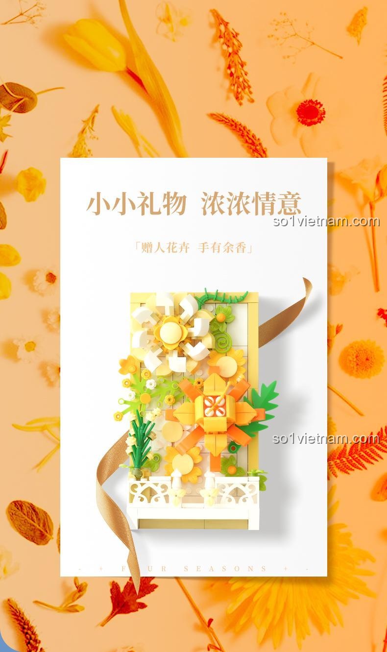 Bộ đồ chơi Khung Tranh Hoa AULDEY HA383021, tranh hoa vàng mùa thu làm quà tặng ý nghĩa, phát triển sáng tạo cho bé gái 6 tuổi.