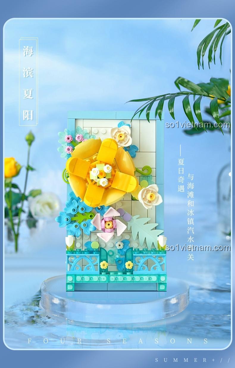 Bộ xếp hình Tranh Hoa Bốn Mùa AULDEY HA383021, tranh hoa xanh dương mùa hè, khung cảnh thơ mộng, đồ chơi sáng tạo cho bé gái 6 tuổi.
