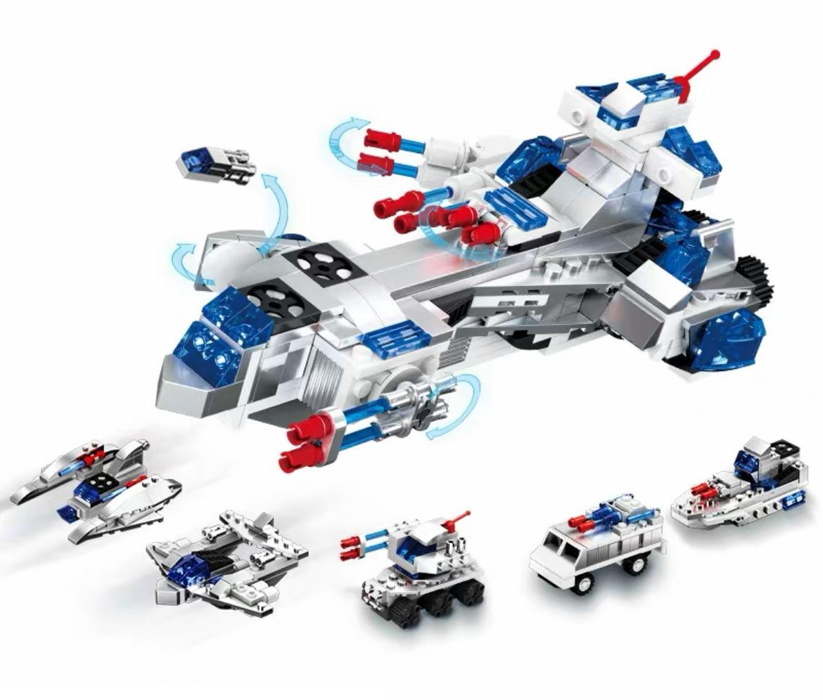 Bộ lắp ghép Tàu Khu Trục Chiến Đấu Dị Không Gian Wise Block HA388038 biến hình đa năng cho bé trai 5 tuổi giá tốt