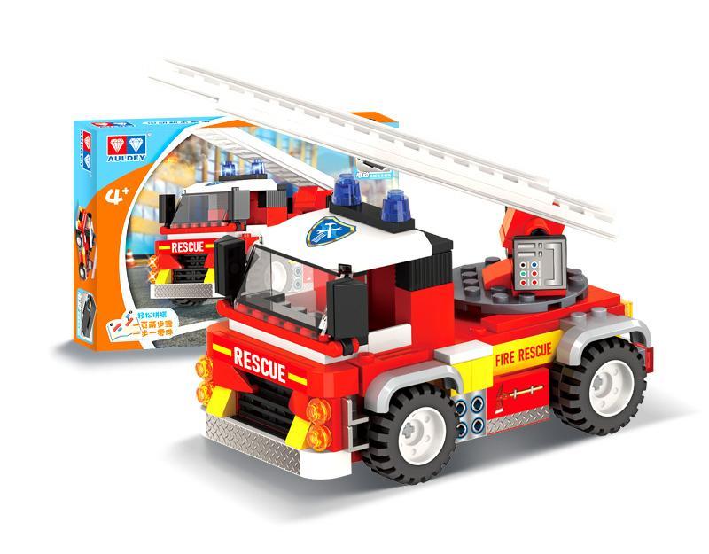 Bộ lắp ghép Xe Cứu Hỏa Cầu Thang Điện WISE BLOCK HA389142 có đèn LED, điều khiển từ xa, động cơ điện, phù hợp bé trai 4 tuổi, giá tốt.