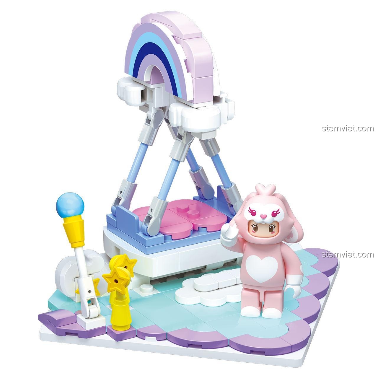 Mô hình tàu đệm khí và nhân vật Thỏ Hồng từ set Wise Block HA392204-1.