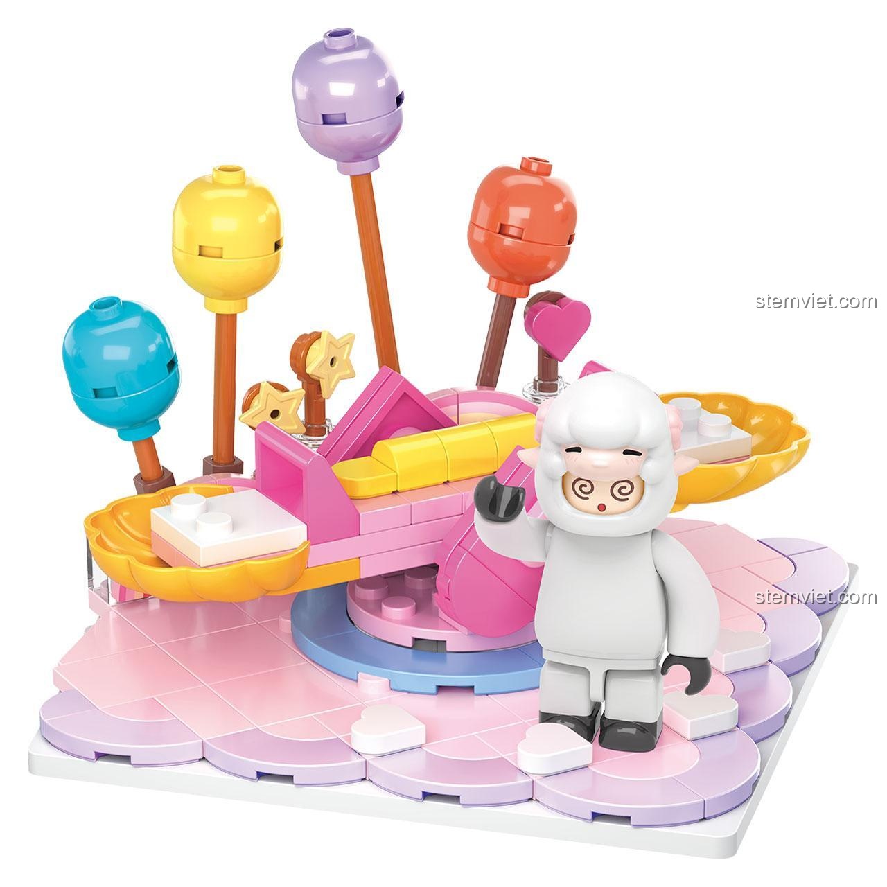Mô hình bập bênh và nhân vật Cừu Trắng từ set Wise Block HA392204-5.