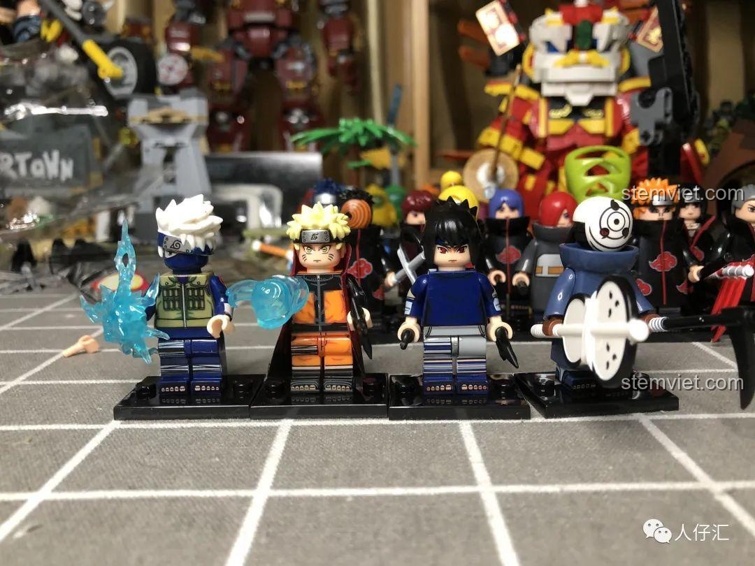 Bộ lắp ghép Minifigures Naruto WM2081-WM2096, các nhân vật Naruto Uzumaki, Uchiha Sasuke, Hatake Kakashi, Uchiha Obito.