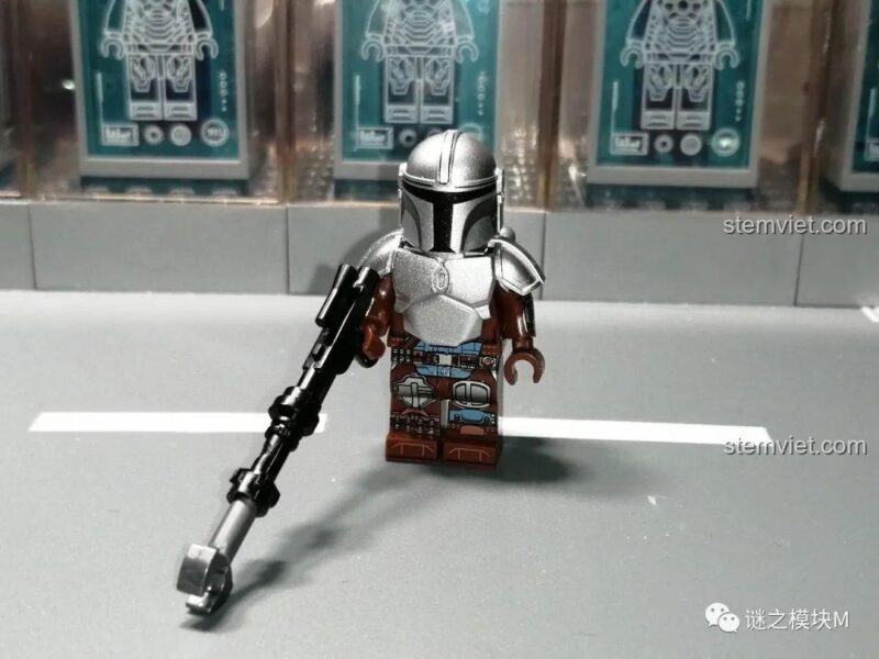 Minifigure Cobb Vanth với mũ bảo hiểm in ấn đầy đủ, đồ chơi mô hình chất lượng cao.